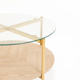 AMORE 80cm ROUND COFFEE TABLE - GOLD / OAK