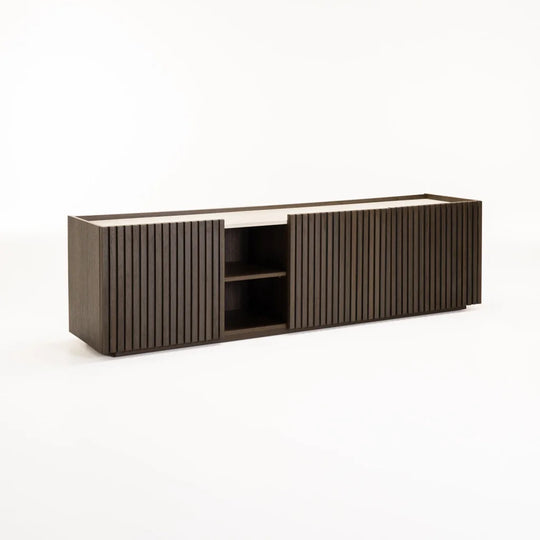 ASH 180cm 3 DOOR TV UNIT WITH TRAVERTINE LOOK TOP