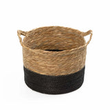 CATTAIL LEAF BASKET PLANTER K464 - NATURAL/BLACK