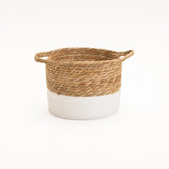 CATTAIL LEAF BASKET PLANTER K464 - NATURAL/WHITE