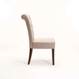 CHESTERFIELD FABRIC DINING CHAIR - CREAM/WAL LEG