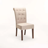 CHESTERFIELD FABRIC DINING CHAIR - CREAM/WAL LEG