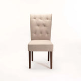 CHESTERFIELD FABRIC DINING CHAIR - CREAM/WAL LEG