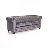 CHESTERFIELD VELVET 3 SEATER - GREY