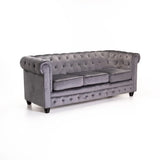 CHESTERFIELD VELVET 3 SEATER - GREY