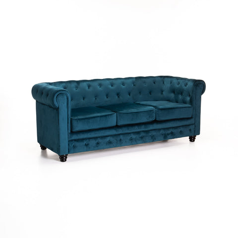 CHESTERFIELD VELVET 3 SEATER - TEAL