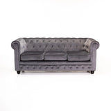 CHESTERFIELD VELVET 3 SEATER - GREY