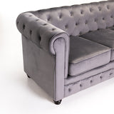 CHESTERFIELD VELVET 3 SEATER - GREY