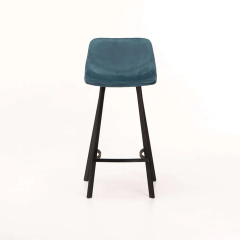 CRUZ VELVET KITCHEN STOOL - PETROL BLUE