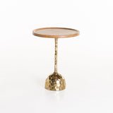 DHARA 46cm ROUND SIDE TABLE - WOODEN TOP/GOLD BASE