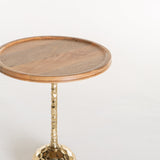 DHARA 46cm ROUND SIDE TABLE - WOODEN TOP/GOLD BASE