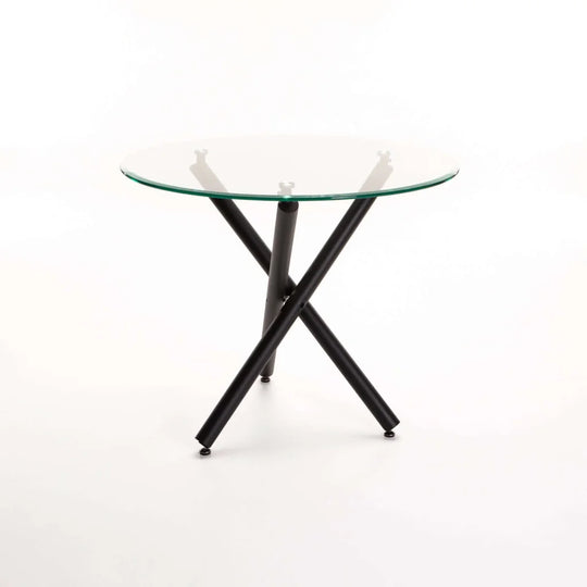 DIVA 90cm ROUND GLASS TOP DINING TABLE-BLACK LEGS