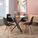 DIVA 90cm ROUND GLASS TOP DINING TABLE-BLACK LEGS