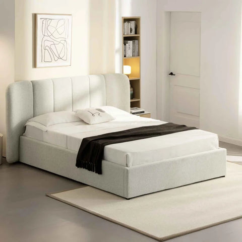 EDEN TEXTURED FABRIC QUEEN XL BED - CREAM