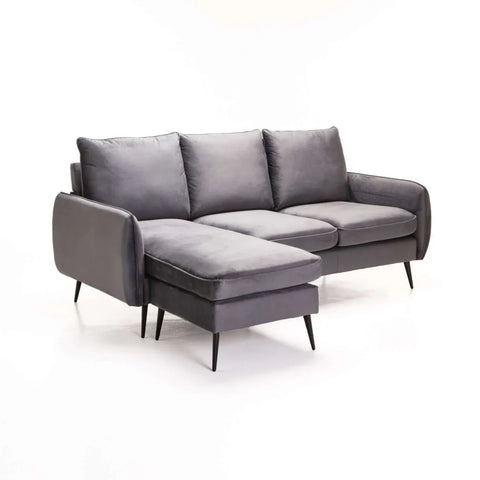 ELLA VELVET CORNER CHAISE - GREY