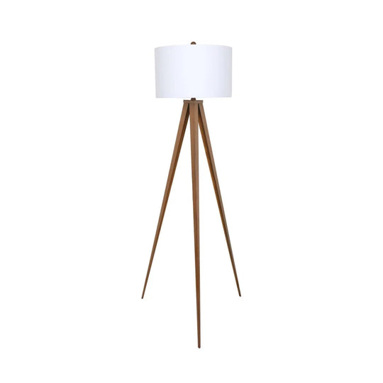 FLOOR LAMP BROWN METAL TRIPOD WHITE SHADE 153cm