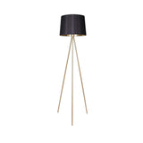 LAMP FLOOR-METAL TRIPOD-BLACK & GOLD SHADE 155cm H