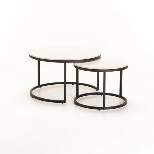 GIO SET OF 2 STONE TOP COFFEE TABLE - BLACK LEG