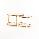 GIO SET OF 2 70/50cm STONE TOP CT-GOLD LEG/WH TOP