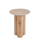 KAIA 45cm ROUND ST-TRAVERTINE LOOK TOP/W-OAK BASE