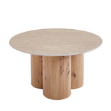 KAIA 80cm ROUND CT-TRAVERTINE LOOK TOP/W-OAK BASE