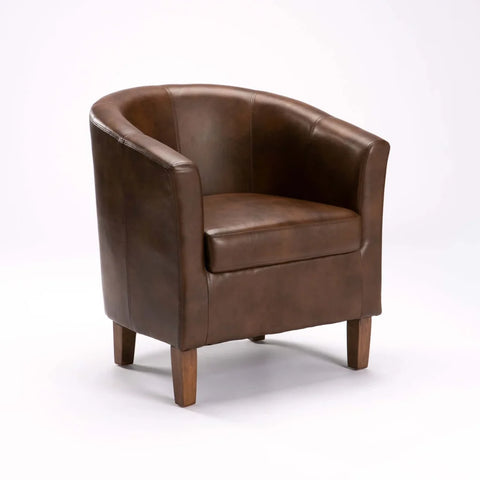 KELLY LEATHER TOUCH TUB ARMCHAIR - WALNUT