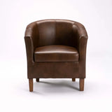 KELLY LEATHER TOUCH TUB ARMCHAIR - WALNUT