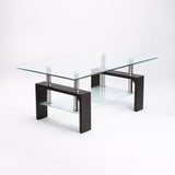 LALA 110x60cm GLASS COFFEE TABLE - MAHOGANY