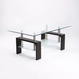 LALA 110X60CM GLASS COFFEE TABLE - MAHOGANY