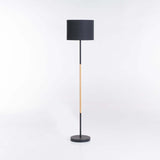 LAMP FLOOR-BLACK+WOOD-BLACK FABRIC SHADE 150cm H