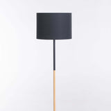 LAMP FLOOR-BLACK+WOOD-BLACK FABRIC SHADE 150cm H