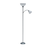 LAMP FLOOR-GREY METAL 2 WHITE SHADES 182cm H