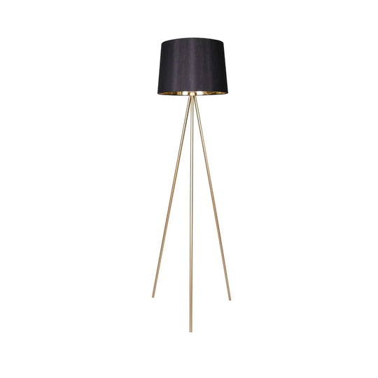 FLOOR LAMP METAL TRIPOD BLACK & GOLD SHADE 155cm