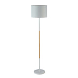 LAMP FLOOR-WHITE+WOOD-WHITE FABRIC SHADE 150cm H
