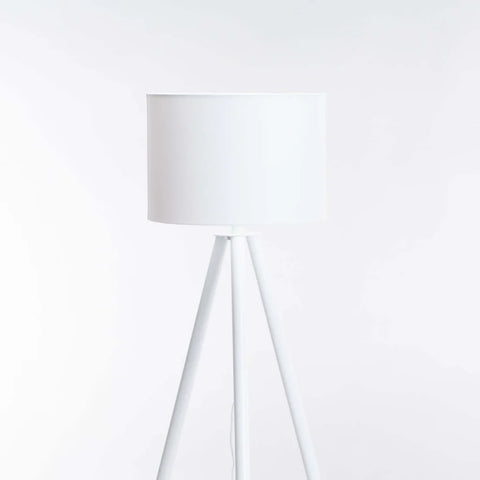 LAMP FLOOR-WOODEN TRIPOD-WHITE FABRIC SHADE 156cm