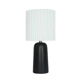LAMP TABLE-BLACK CYLINDER BASE-PLEATED WHITE SHADE