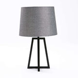 LAMP TABLE-BLACK METAL BASE-GREY FABRIC SHADE