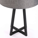 LAMP TABLE-BLACK METAL BASE-GREY FABRIC SHADE