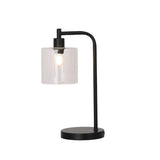 TABLE LAMP BLACK METAL BASE HALO GLASS SHADE