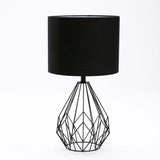 LAMP TABLE-BLK METAL WIRE BASE-BLACK FABRIC SHADE