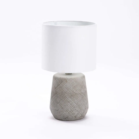 LAMP TABLE-CROSSED CERAMIC BASE-CREAM FABRIC SHADE