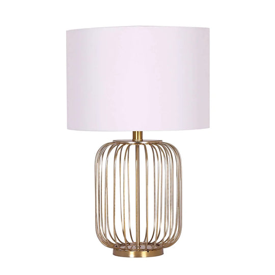 TABLE LAMP METAL CAGE BASE CREAM FABRIC SHADE