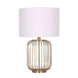 LAMP TABLE-METAL CAGE BASE-CREAM FABRIC SHADE