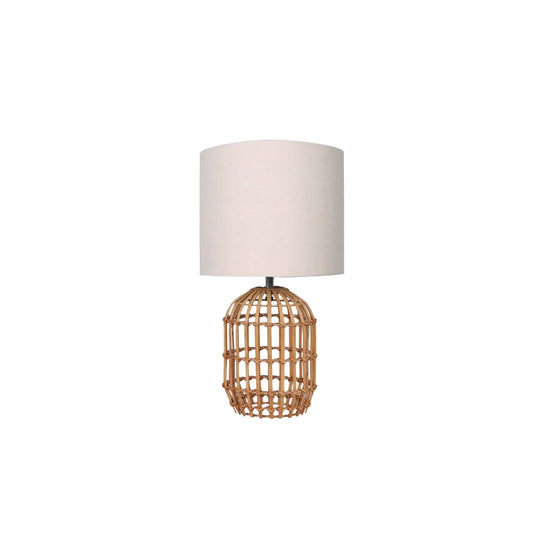 TABLE LAMP RATTAN CAGE CREAM FABRIC SHADE