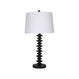 LAMP TABLE-STACKED BLACK BASE-WHITE FABRIC SHADE