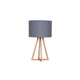 LAMP TABLE-TALL WOODEN TRIPOD-GREY FABRIC SHADE