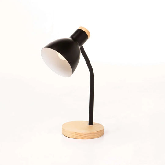 TABLE LAMP WOOD BASE OAK BLACK ARM & DOME