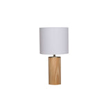 LAMP TABLE-WOODEN CYLINDER BASE-WHITE FABRIC SHADE
