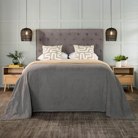 LARA VELVET TOUCH QUEEN HEADBOARD - LIGHT GREY