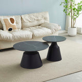 LEA SET OF 2 70/50cm STONE TOP COFFEE TABLE-BLACK 